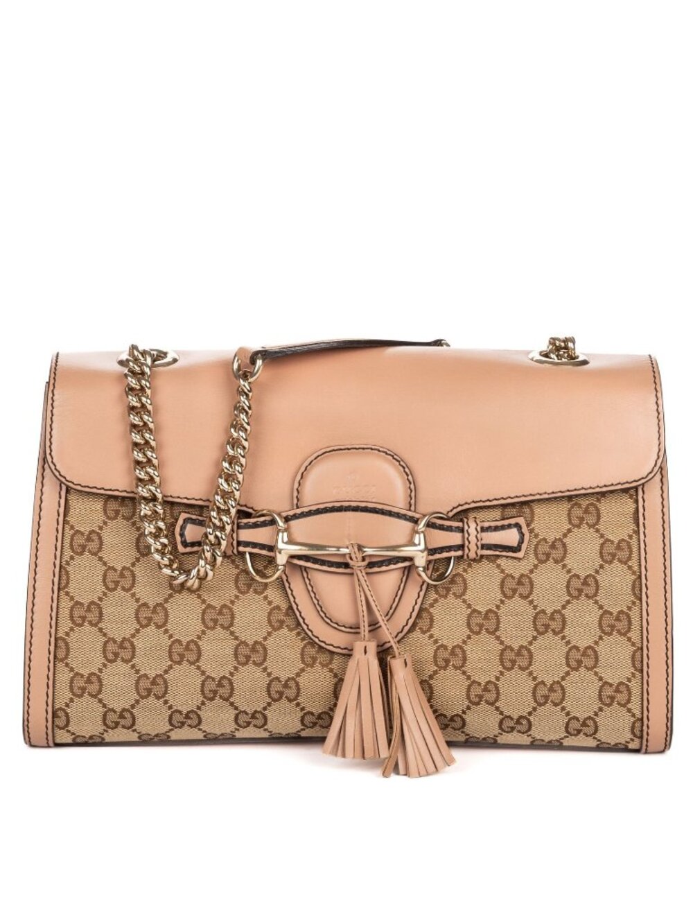 Gucci Medium Emily Chain Flap Bag Beige Pink GG Canvas